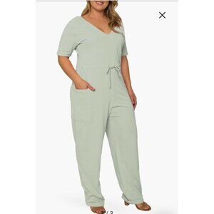 Standards & Practices Wendy Jumpsuit Size 3X Sage Green Tie Waist Pockets Comfy